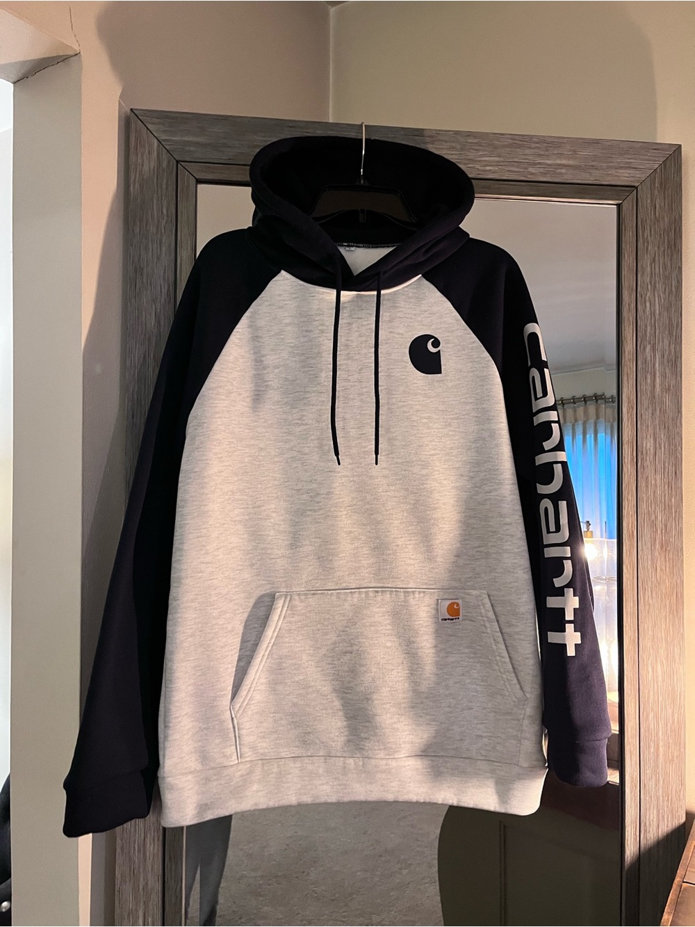 Carhartt Two-Tone Hooded Sweatshirt - Gray & Dark Navy, Large, EUC!!